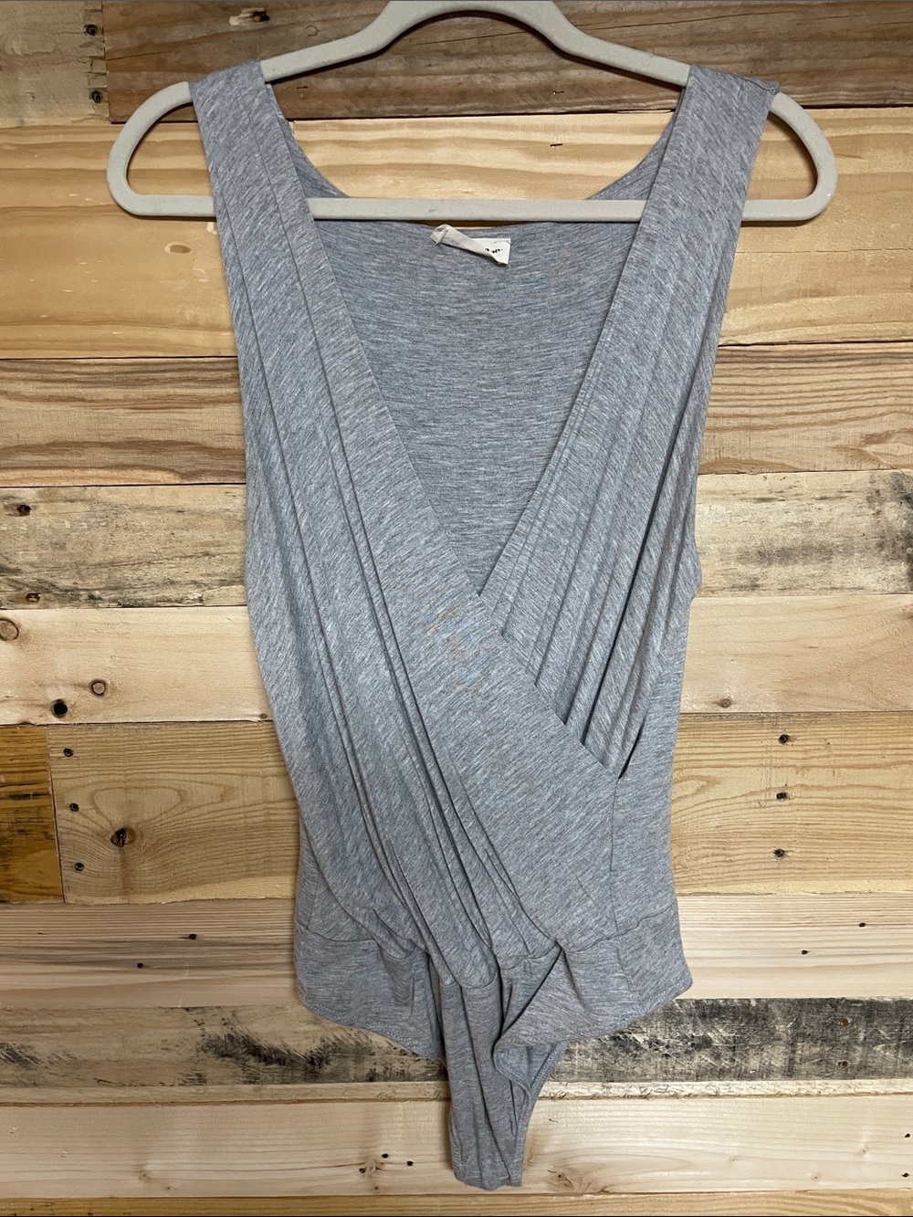 ee:some size Large Gray Color Wrap Sleeveless Bodysuit with Snap Crotch